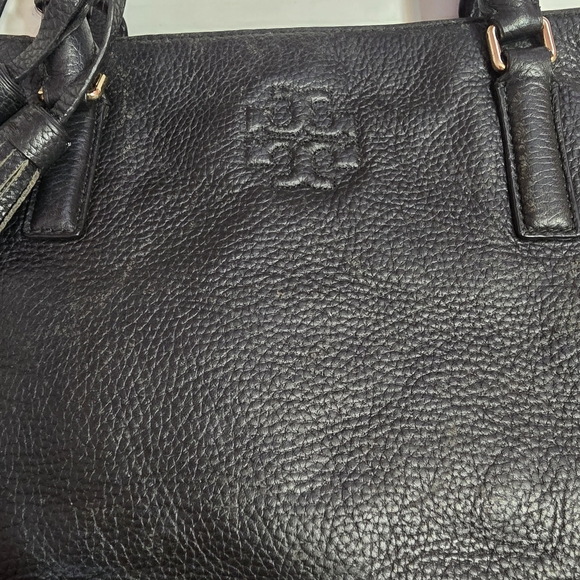 Tory Burch Thea Black Pebbled Leather Tote with Tassels - Picture 3 of 13